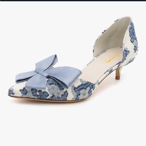 XYD Blue Floral Heels with Bow